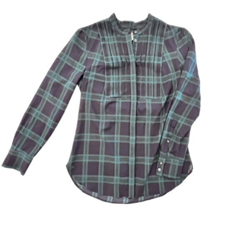 J.Crew Women's XS Black & Green Plaid Long Sleeve Top Shirt Blouse‎ Lightweight